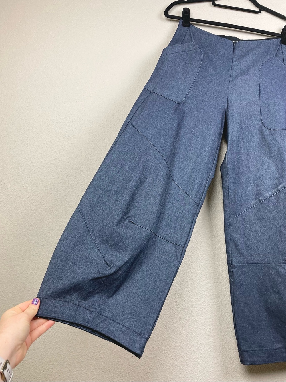 Porto San Francisco Women's 6 Chambray Barrel Leg Capri Pants Patch Pockets Zip - Picture 4 of 16